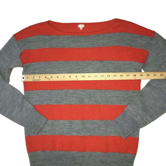 J. CREW Wool Alpaca Blend Gray Orange Striped Boatneck Sweater - Women’s Medium - Picture 3 of 11